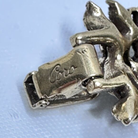 Vintage Set Signed CORO Bracelet 7" & Earrings Antique Gold Tone Rhinestones - Picture 15 of 16